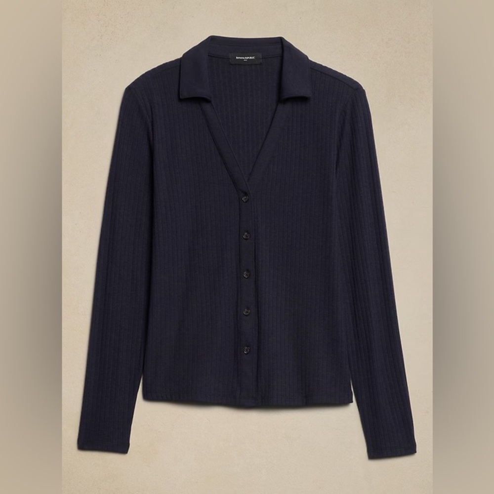 Banana Republic Factory Navy Drop Needle Collared Shirt NWT